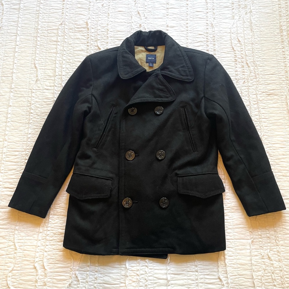 GAPkids Black Doublebreasted Warm Peacoat with Pockets and Sailor Buttons